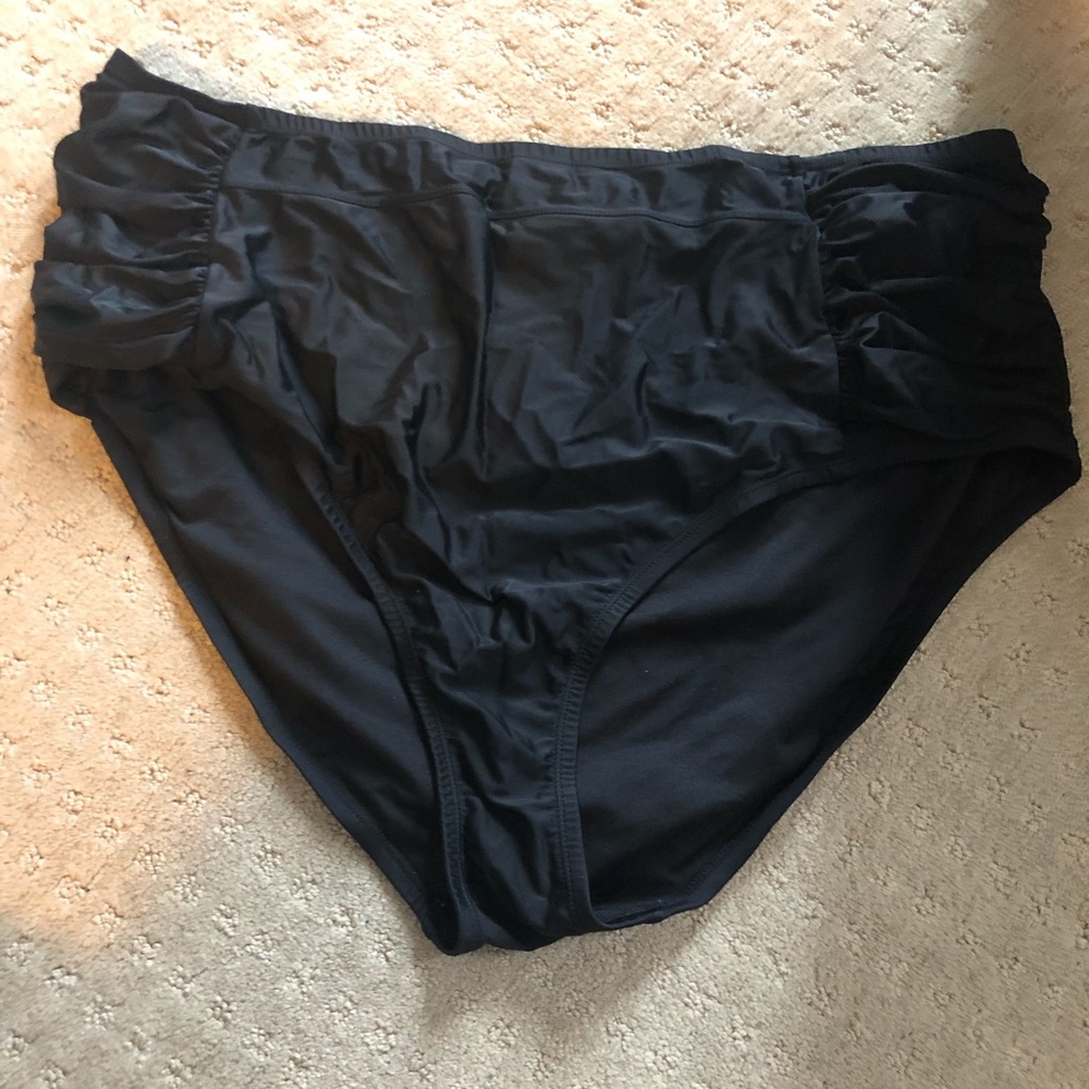 Black high-waisted bathing suit bottoms